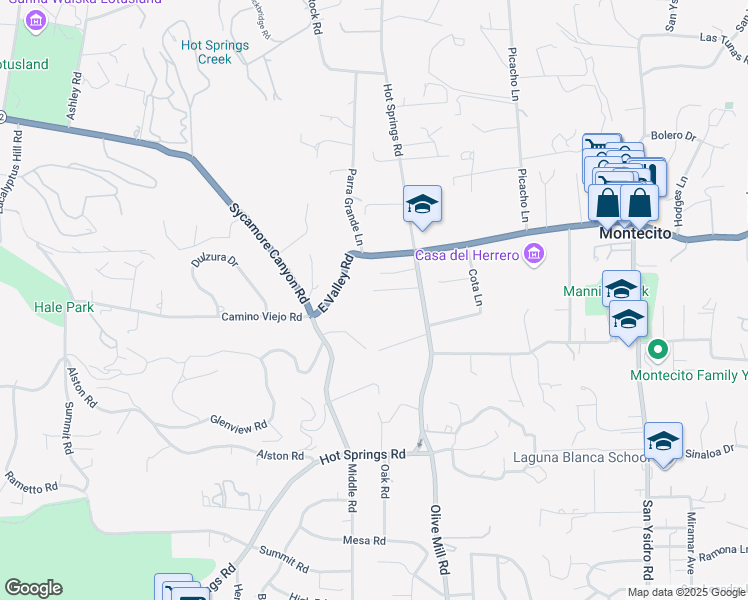 map of restaurants, bars, coffee shops, grocery stores, and more near 465 Hot Springs Road in Montecito
