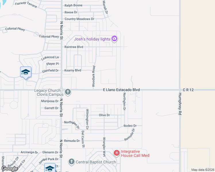 map of restaurants, bars, coffee shops, grocery stores, and more near 2912 East Llano Estacado Boulevard in Clovis