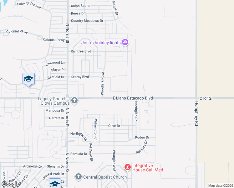 map of restaurants, bars, coffee shops, grocery stores, and more near 2912 East Llano Estacado Boulevard in Clovis
