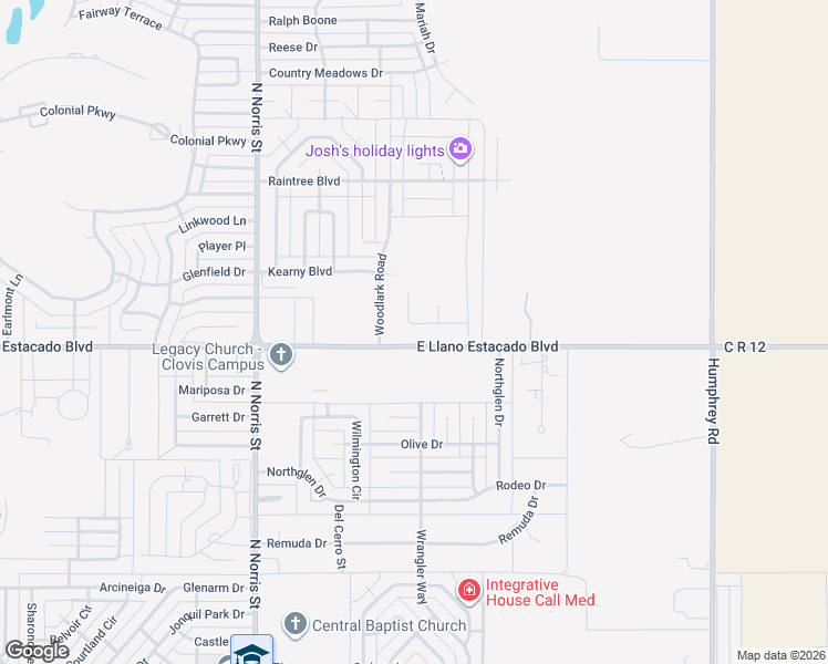 map of restaurants, bars, coffee shops, grocery stores, and more near 2038-3222 East Llano Estacado Boulevard in Clovis