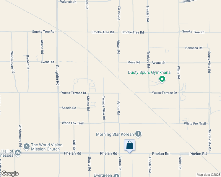 map of restaurants, bars, coffee shops, grocery stores, and more near Yucca Terrace Drive in Phelan