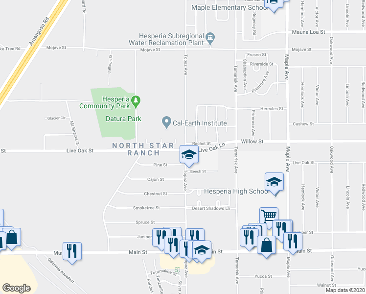 map of restaurants, bars, coffee shops, grocery stores, and more near 10110 Topaz Avenue in Hesperia