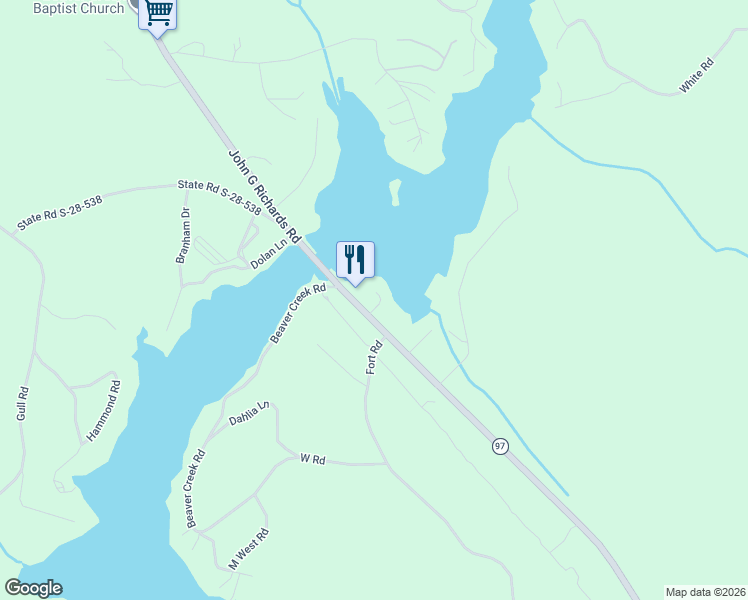 map of restaurants, bars, coffee shops, grocery stores, and more near 3416 John G Richards Road in Camden