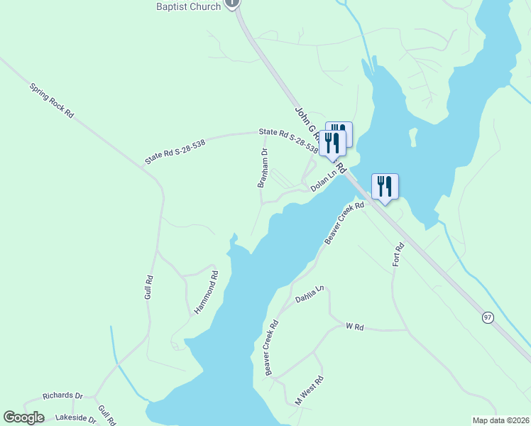 map of restaurants, bars, coffee shops, grocery stores, and more near 2314 Dolan Lane in Liberty Hill
