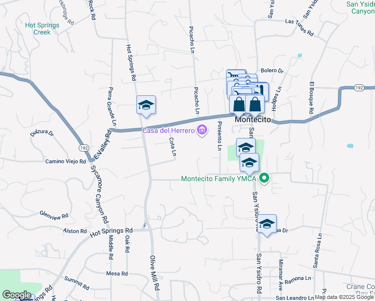 map of restaurants, bars, coffee shops, grocery stores, and more near 1381 East Valley Road in Montecito