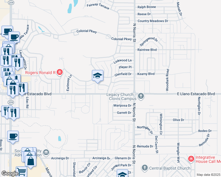 map of restaurants, bars, coffee shops, grocery stores, and more near 3501 Linkwood Lane in Clovis
