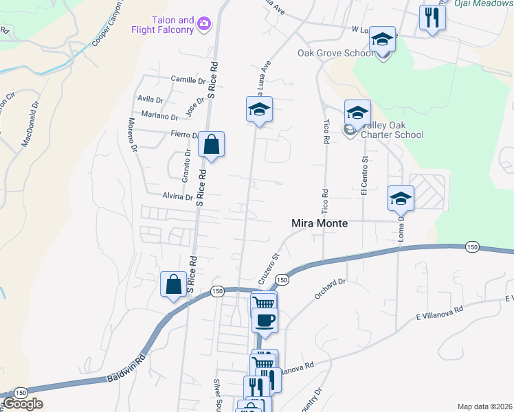 map of restaurants, bars, coffee shops, grocery stores, and more near 1210 South La Luna Avenue in Ojai