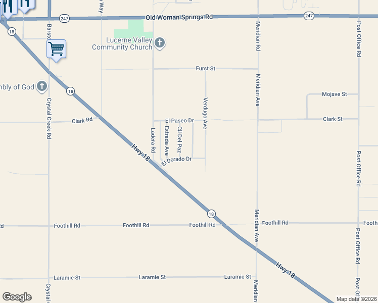 map of restaurants, bars, coffee shops, grocery stores, and more near 9982 El Sereno Avenue in Lucerne Valley