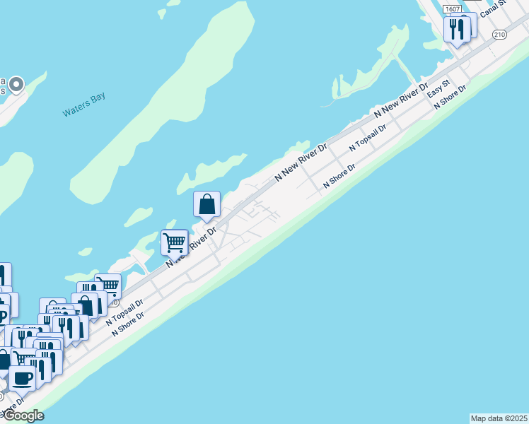 map of restaurants, bars, coffee shops, grocery stores, and more near in Surf City
