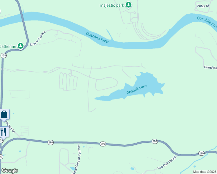 map of restaurants, bars, coffee shops, grocery stores, and more near 275 Oak Shores Circle in Hot Springs