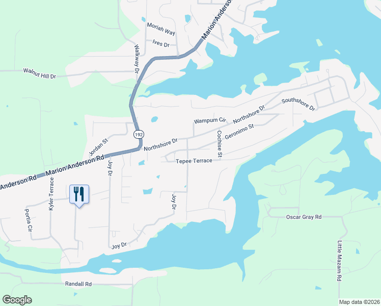 map of restaurants, bars, coffee shops, grocery stores, and more near 122 Tepee Terrace in Hot Springs