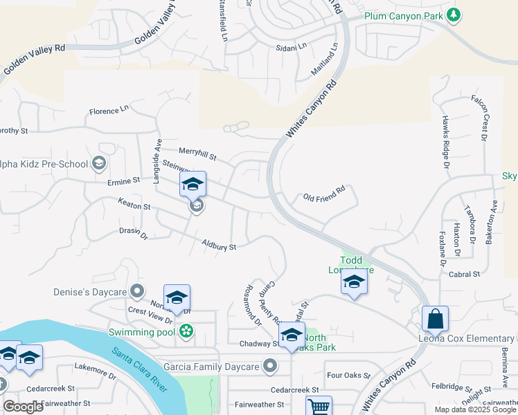 map of restaurants, bars, coffee shops, grocery stores, and more near 19525 Ermine Street in Santa Clarita