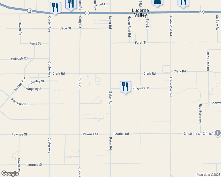 map of restaurants, bars, coffee shops, grocery stores, and more near Kingsley Street in Lucerne Valley