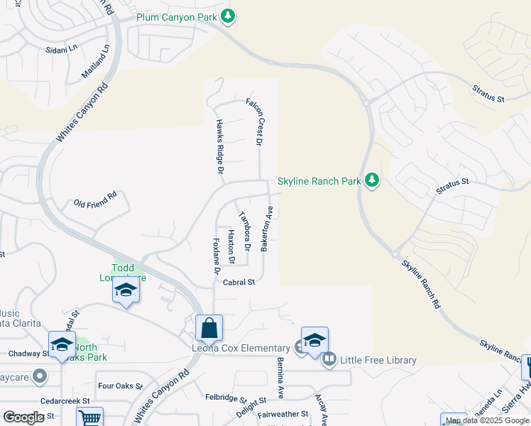 map of restaurants, bars, coffee shops, grocery stores, and more near 28241 Bakerton Avenue in Santa Clarita