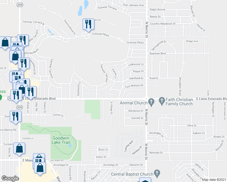 map of restaurants, bars, coffee shops, grocery stores, and more near 27 Paseo Village in Clovis