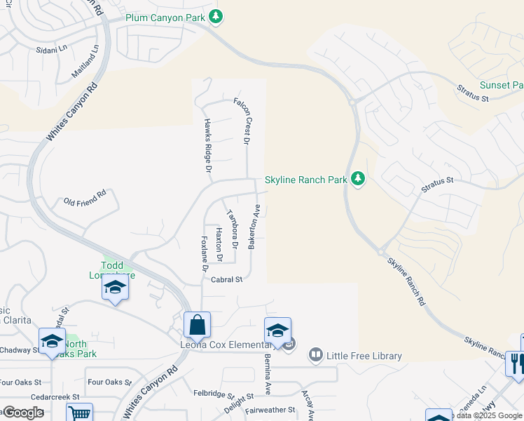 map of restaurants, bars, coffee shops, grocery stores, and more near 28242 Bakerton Avenue in Santa Clarita