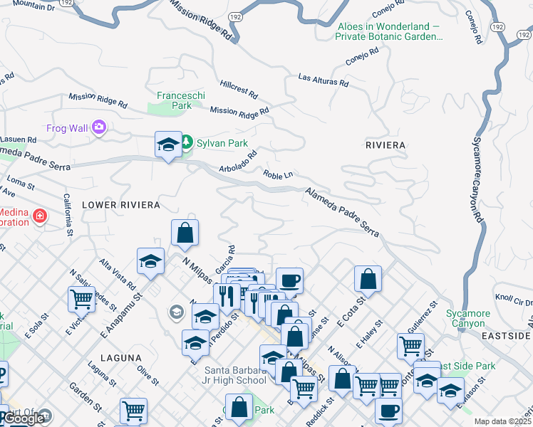 map of restaurants, bars, coffee shops, grocery stores, and more near 1260 Ferrelo Road in Santa Barbara