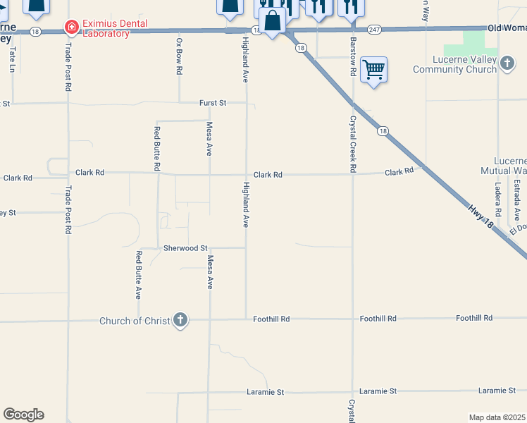 map of restaurants, bars, coffee shops, grocery stores, and more near 10099 Highland Avenue in Lucerne Valley