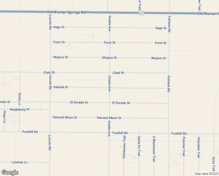 map of restaurants, bars, coffee shops, grocery stores, and more near Valinda Street in Lucerne Valley