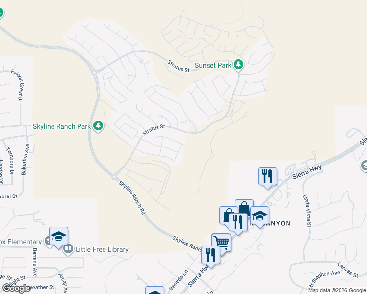 map of restaurants, bars, coffee shops, grocery stores, and more near 28332 Clarion place in Santa Clarita