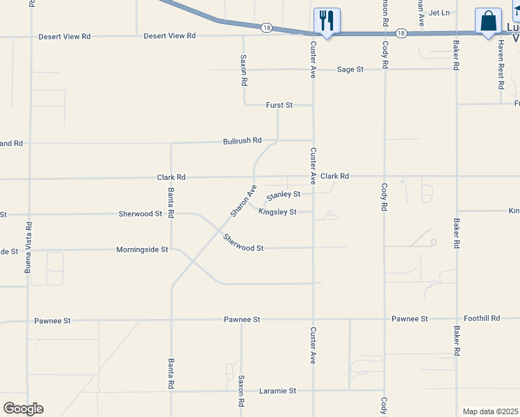 map of restaurants, bars, coffee shops, grocery stores, and more near Kingsley Street in Lucerne Valley