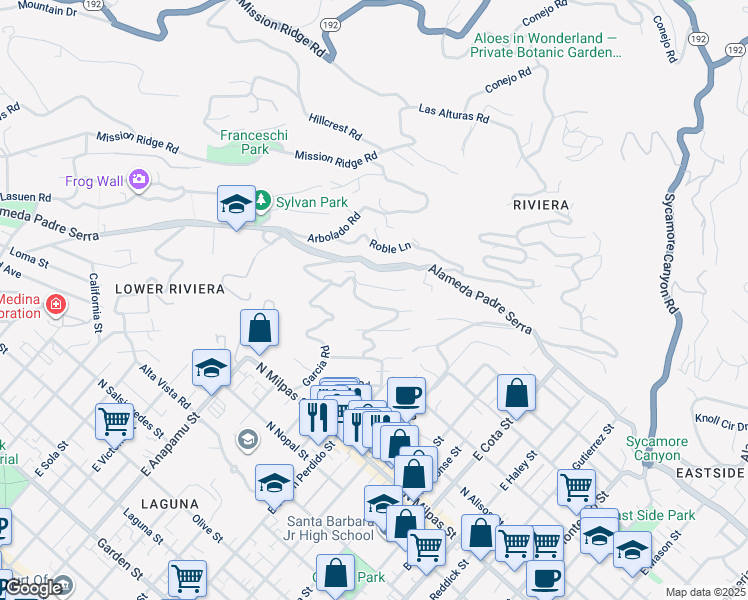 map of restaurants, bars, coffee shops, grocery stores, and more near 1260 Ferrelo Road in Santa Barbara
