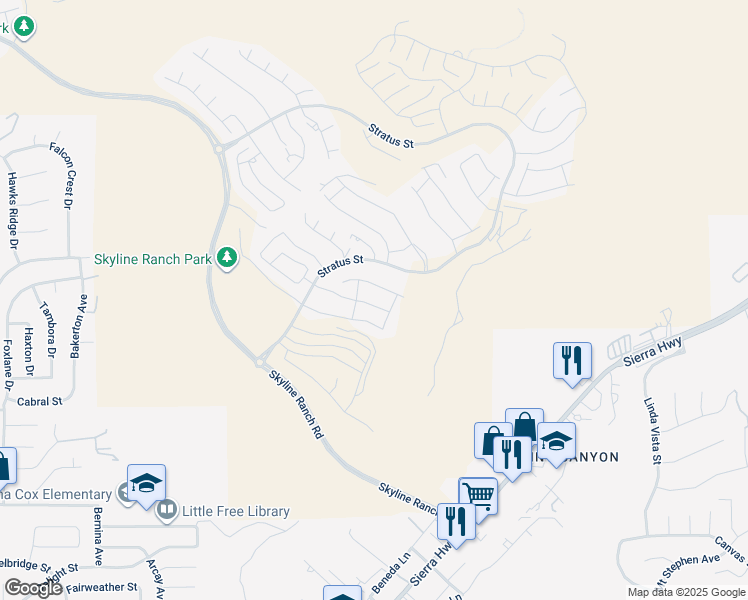 map of restaurants, bars, coffee shops, grocery stores, and more near 18113 Tableau Way in Santa Clarita