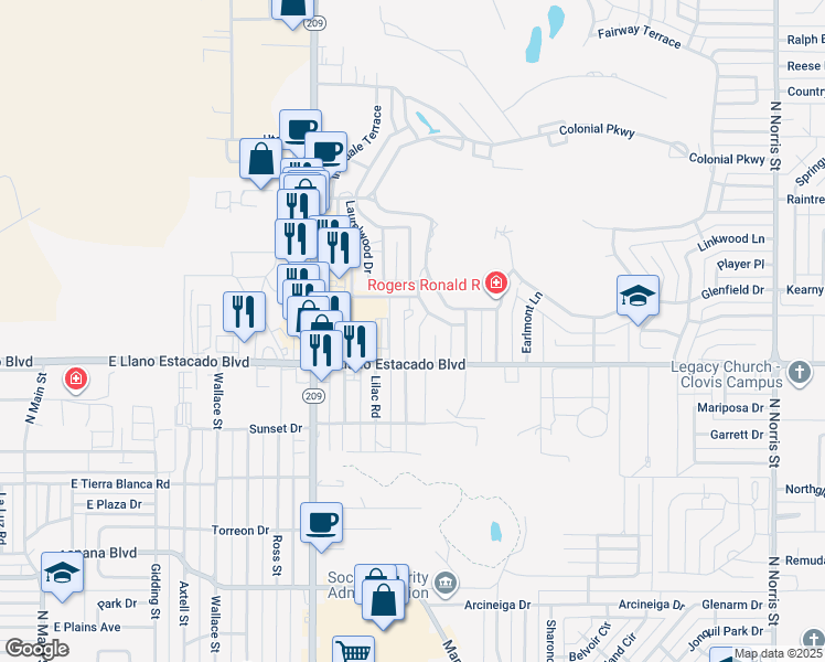 map of restaurants, bars, coffee shops, grocery stores, and more near 3529 Adenmor Court in Clovis