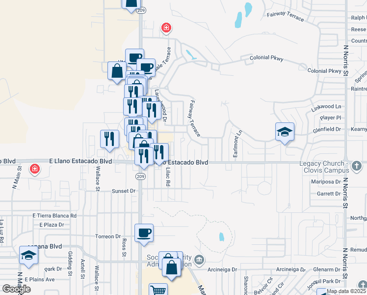 map of restaurants, bars, coffee shops, grocery stores, and more near 3529 Adenmor Court in Clovis