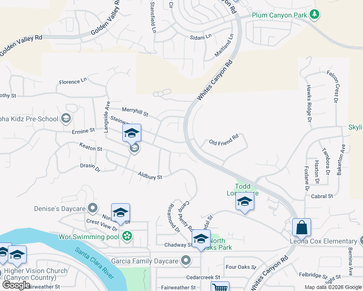 map of restaurants, bars, coffee shops, grocery stores, and more near 19512 Steinway Street in Santa Clarita