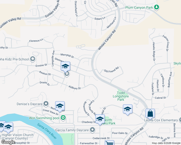 map of restaurants, bars, coffee shops, grocery stores, and more near 19512 Steinway Street in Santa Clarita
