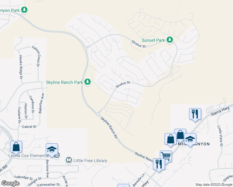 map of restaurants, bars, coffee shops, grocery stores, and more near 18158 Tableau Way in Santa Clarita