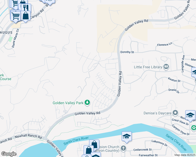 map of restaurants, bars, coffee shops, grocery stores, and more near 27494 Jasmine Court in Santa Clarita