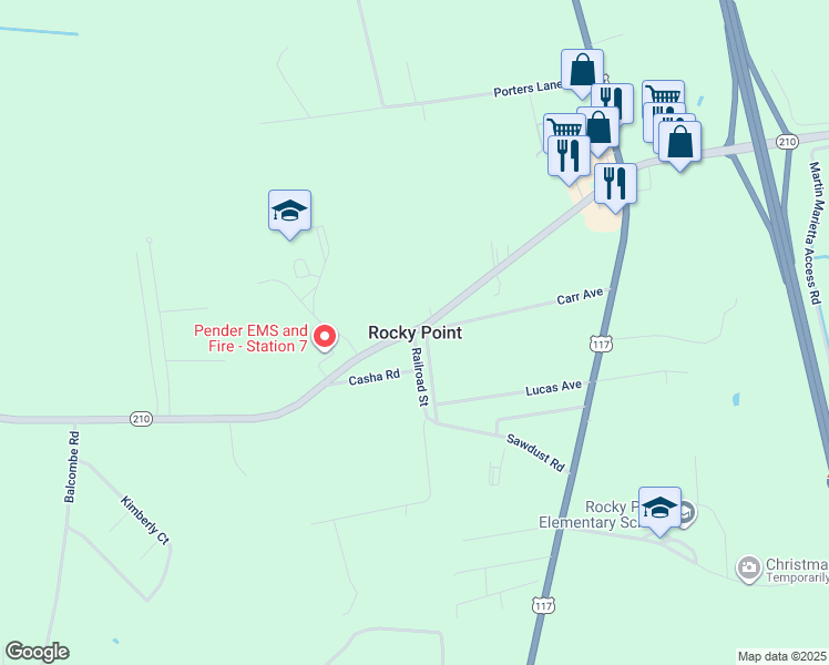 map of restaurants, bars, coffee shops, grocery stores, and more near in Rocky Point
