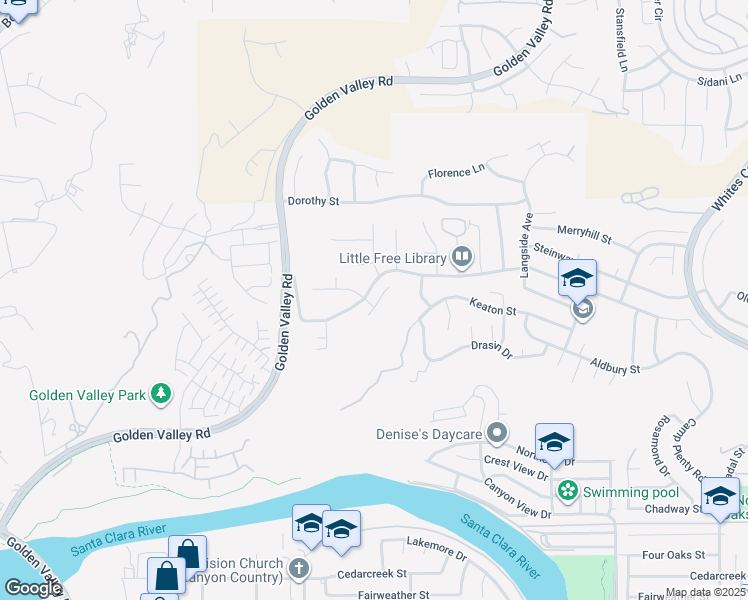 map of restaurants, bars, coffee shops, grocery stores, and more near 20329 Highpoint Place in Santa Clarita