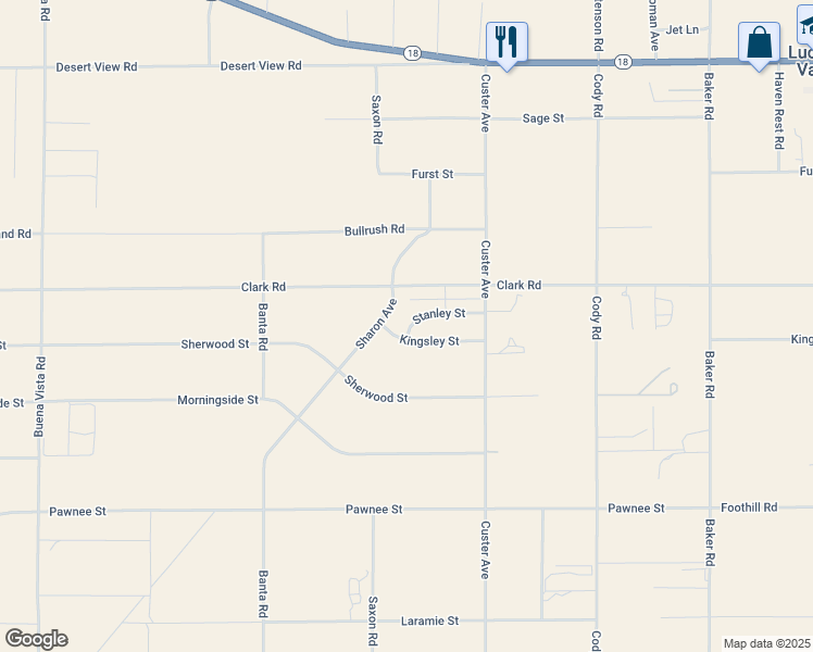 map of restaurants, bars, coffee shops, grocery stores, and more near Stanley Street in Lucerne Valley
