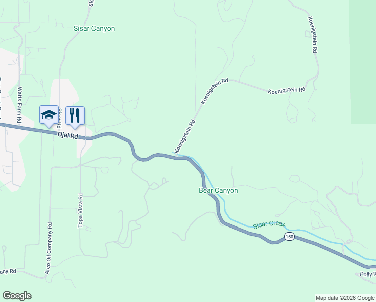 map of restaurants, bars, coffee shops, grocery stores, and more near 11871 Koenigstein Road in Santa Paula
