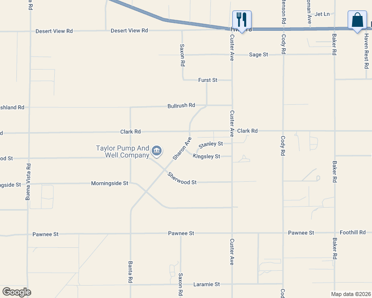 map of restaurants, bars, coffee shops, grocery stores, and more near 10030 Kingsley Street in Lucerne Valley