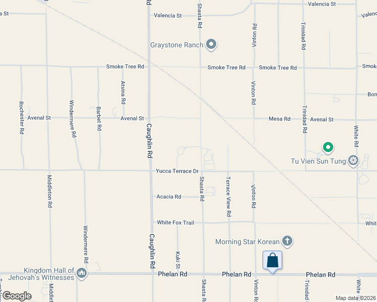 map of restaurants, bars, coffee shops, grocery stores, and more near 10182 Shasta Road in Phelan
