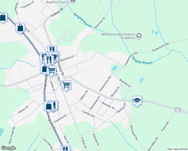 map of restaurants, bars, coffee shops, grocery stores, and more near 215 Hartwell Road in Lavonia