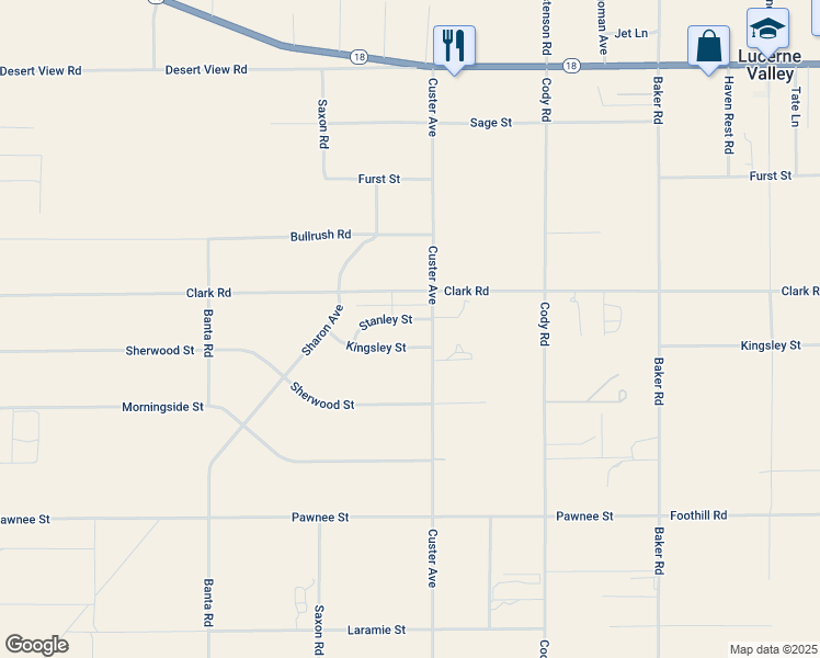 map of restaurants, bars, coffee shops, grocery stores, and more near Stanley Street in Lucerne Valley