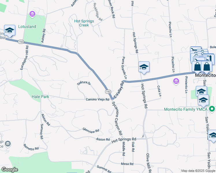 map of restaurants, bars, coffee shops, grocery stores, and more near 2749 Sycamore Canyon Road in Santa Barbara