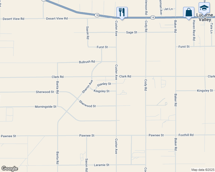 map of restaurants, bars, coffee shops, grocery stores, and more near Stanley Street in Lucerne Valley