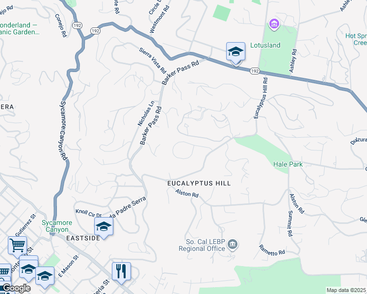map of restaurants, bars, coffee shops, grocery stores, and more near 133 Coronada Cir in Santa Barbara