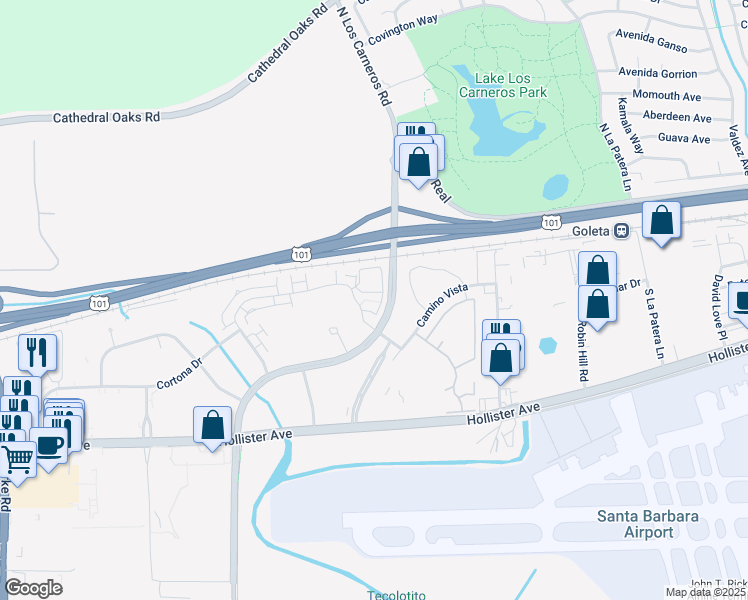 map of restaurants, bars, coffee shops, grocery stores, and more near 6511 Sea Star Court in Goleta
