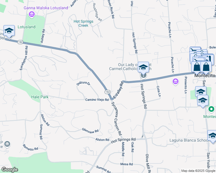 map of restaurants, bars, coffee shops, grocery stores, and more near 2749 Sycamore Canyon Road in Santa Barbara