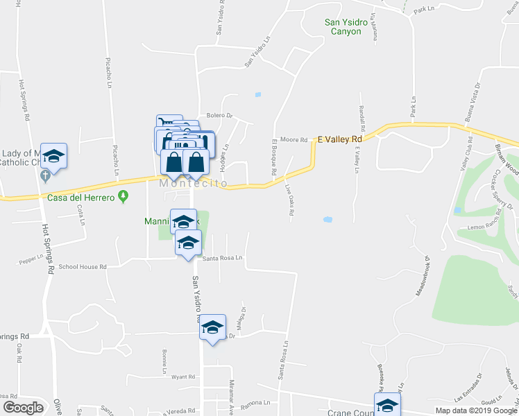 map of restaurants, bars, coffee shops, grocery stores, and more near 1569 East Valley Road in Montecito