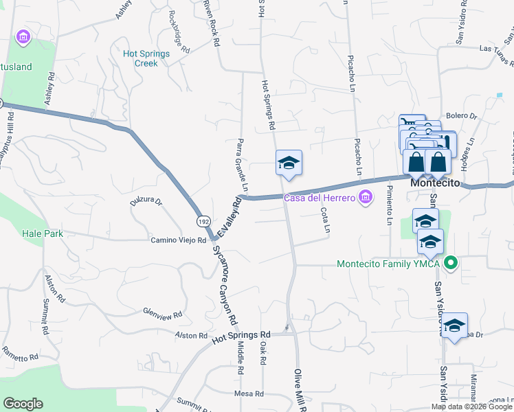 map of restaurants, bars, coffee shops, grocery stores, and more near 483 Hot Springs Road in Montecito