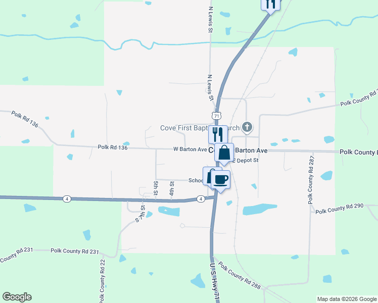 map of restaurants, bars, coffee shops, grocery stores, and more near 127 West Barton Avenue in Cove