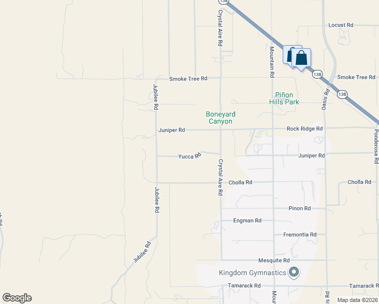 map of restaurants, bars, coffee shops, grocery stores, and more near 385 Yucca Road in Pinon Hills